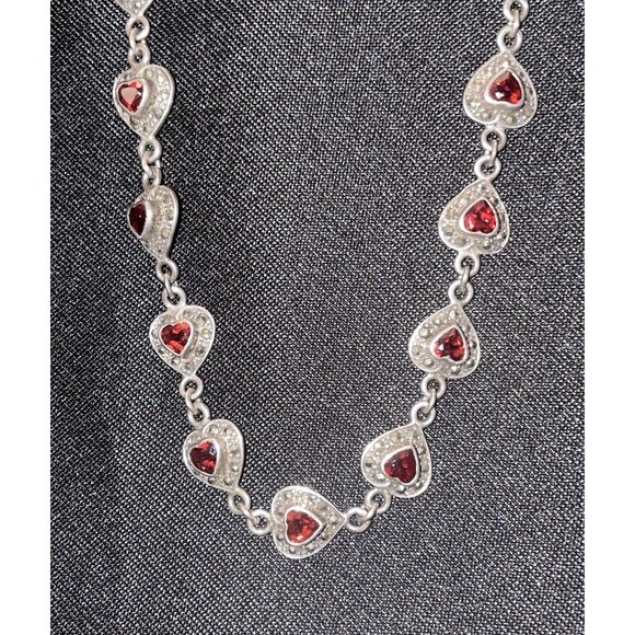 Unique Rare Vintage Sterling Garnet Heart Chain Necklace - Picture 3 of 4